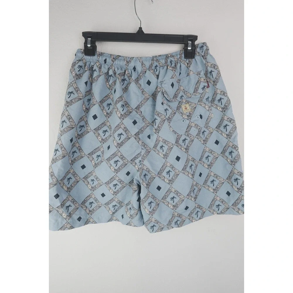 Joe Martin Large‎ Mens Swimming Trunks Shorts  Blue Palm Trees Aztec Nylon